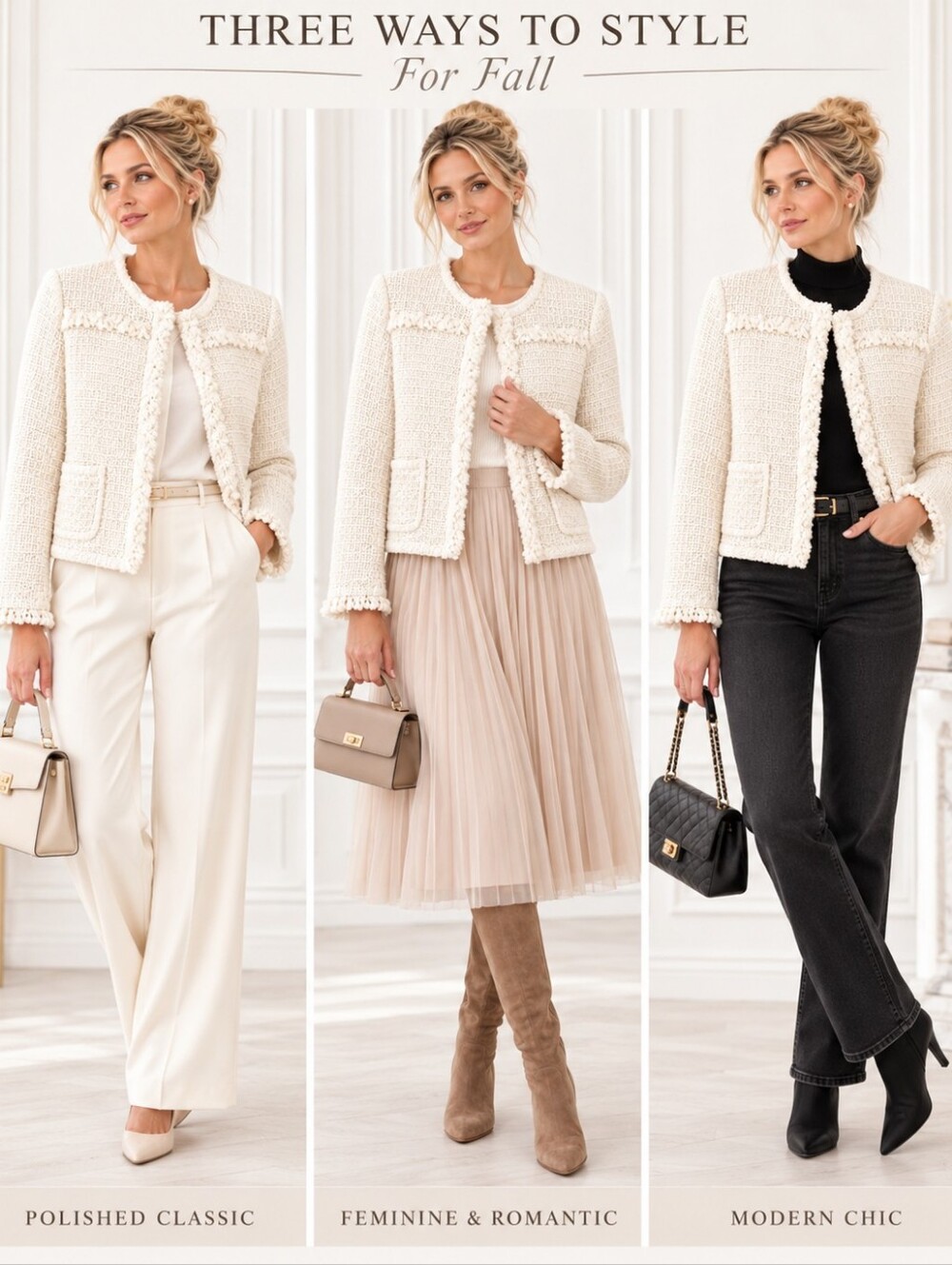 Anne Klein Ivory Textured Knit Fringe Cropped Jacket | Size LP | Quiet Luxury - Picture 3 of 10